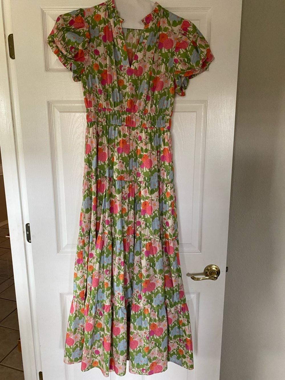 Entro Floral Maxi Dress with Pink & Green Garden Print
